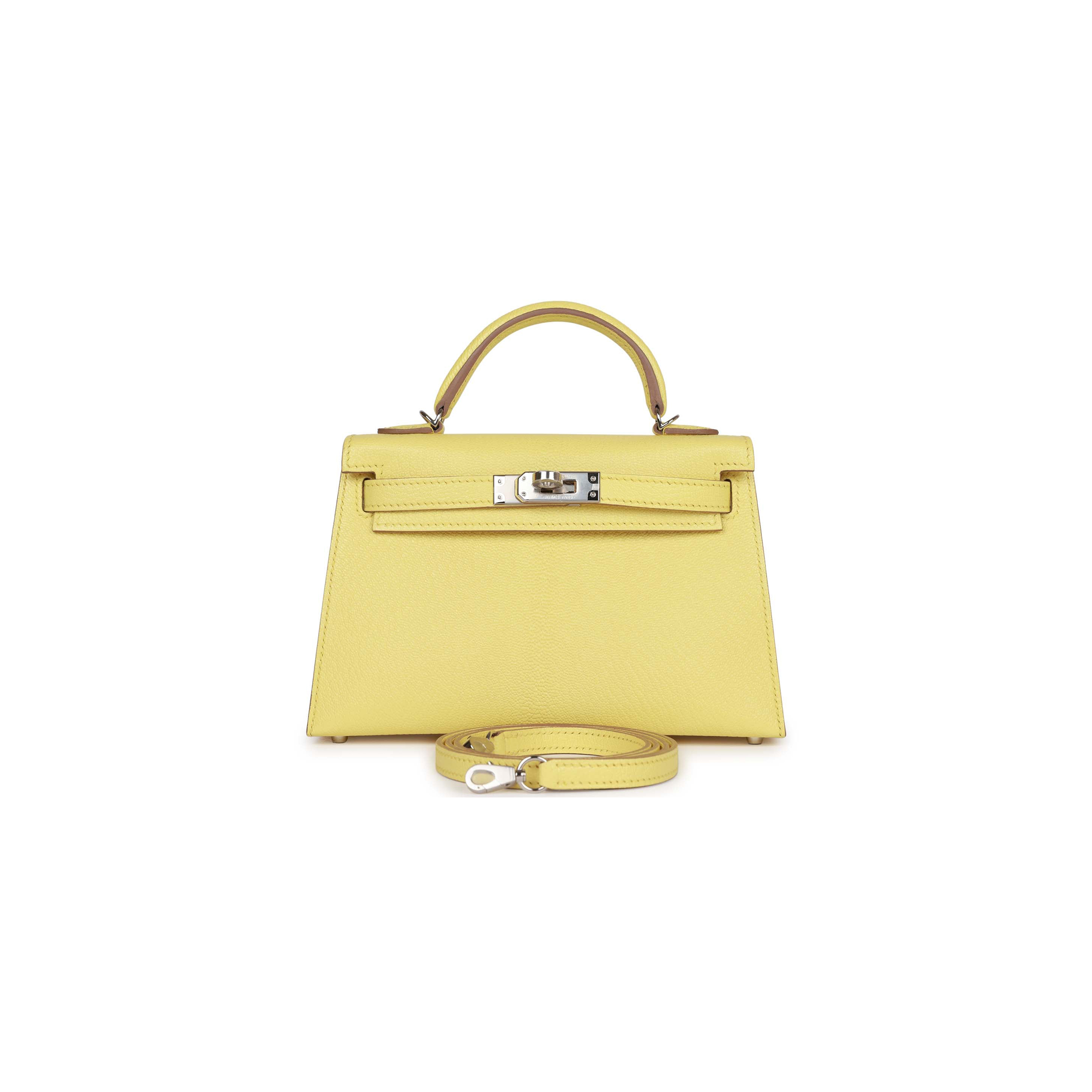 HERMÈS MINI KELLY II SELLIER LIMONCELLO CHEVRE PALLADIUM HARDWARE (19*12*5.5cm) 